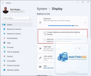 cách bật adaptive brightness windows 11