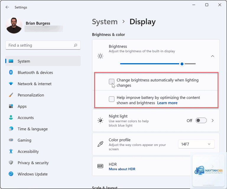cách bật adaptive brightness windows 11