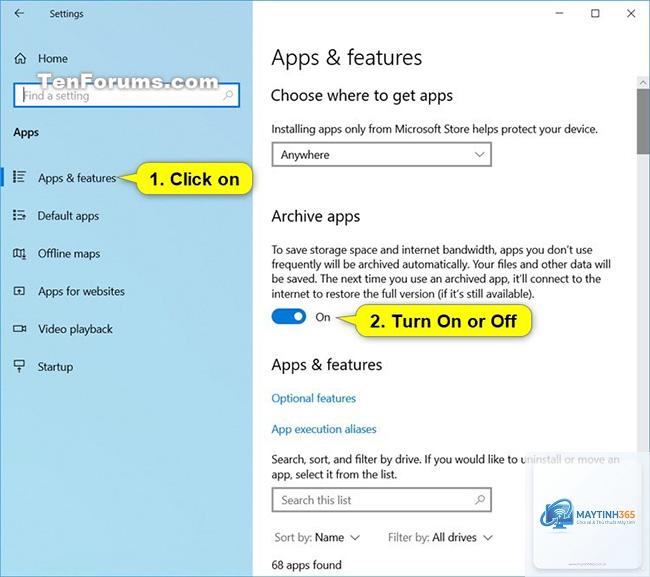 cách bật app archive