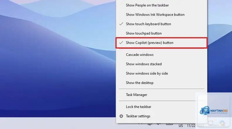 cách bật copilot trên taskbar