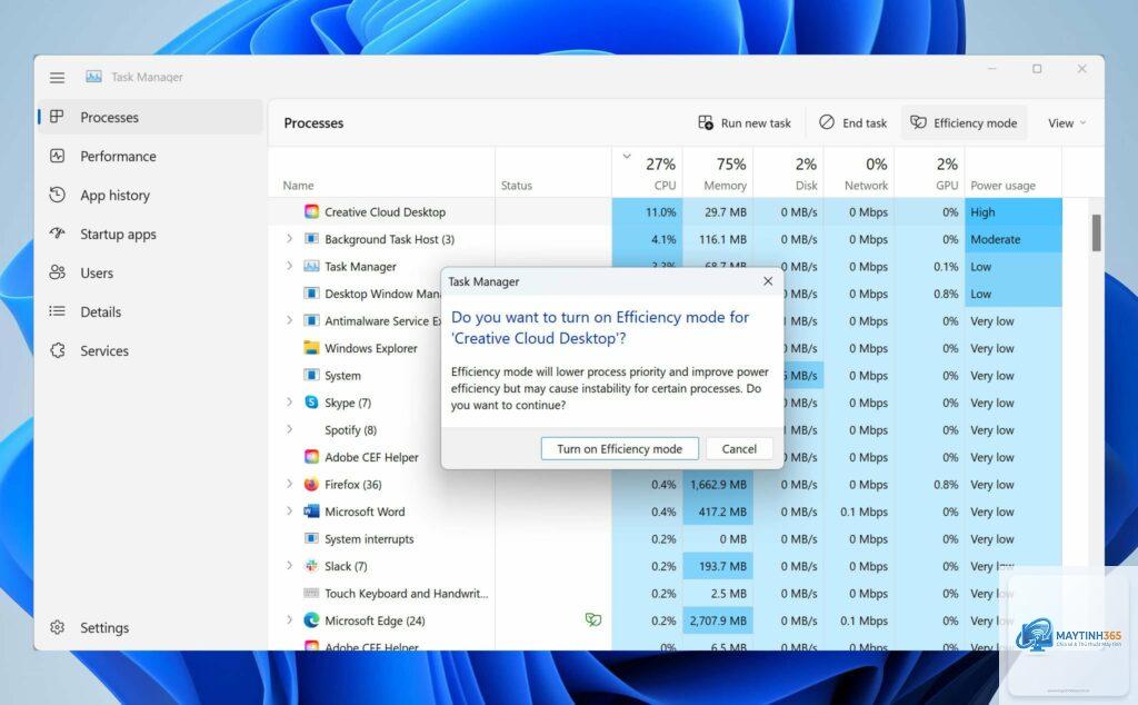 cách bật efficiency mode
