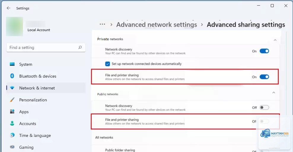 cách bật file sharing windows 11