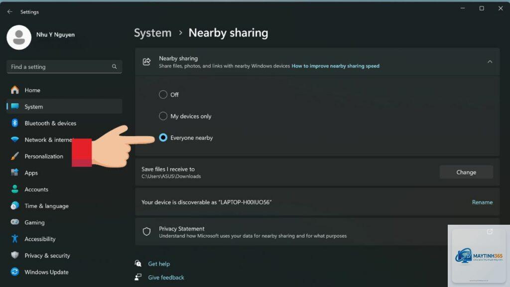 cách bật nearby sharing windows 11