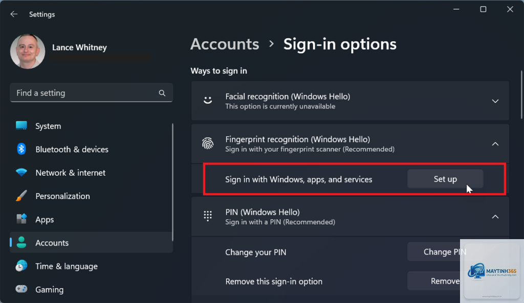 cách bật vân tay windows hello