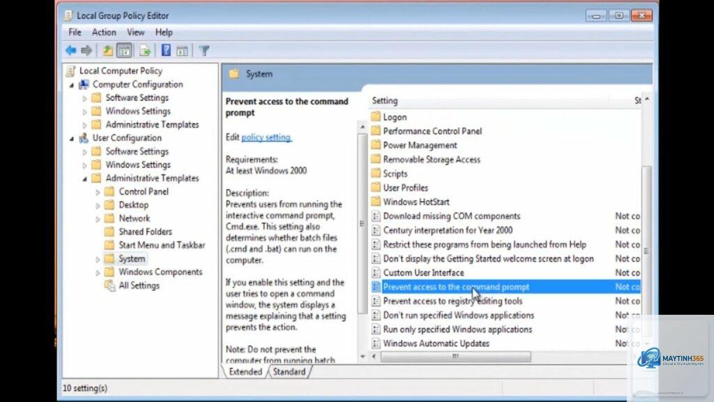 cách cấu hình command prompt policy