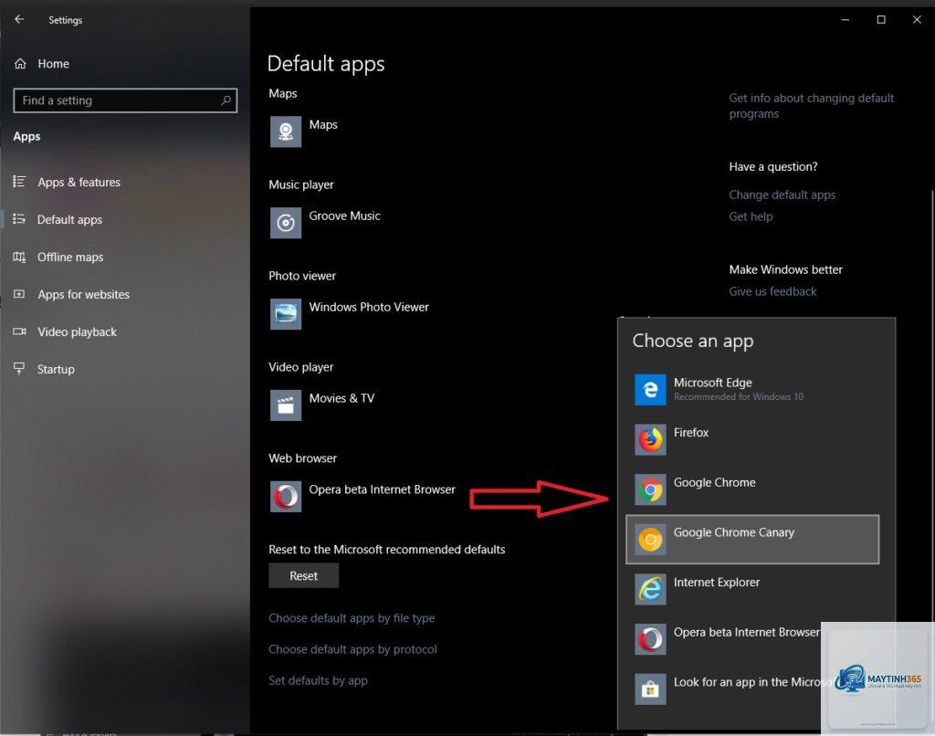 cách cấu hình default apps