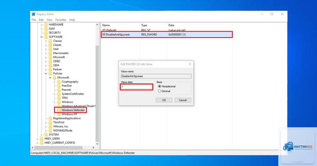 cách cấu hình defender bằng registry