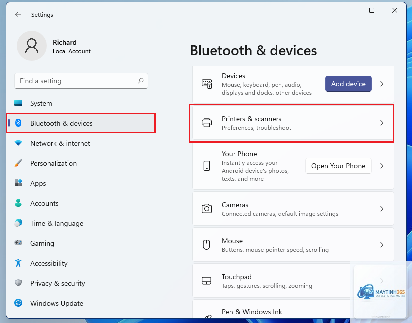 cách chia sẻ máy in windows 11
