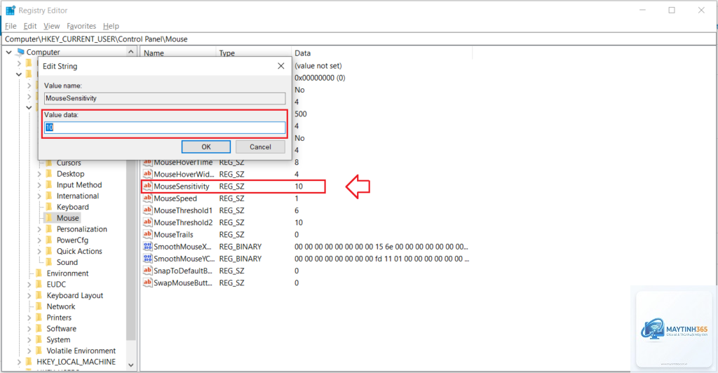 cách chỉnh mouse sensitivity bằng registry