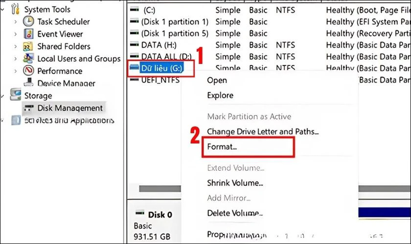 cách format usb bằng disk management