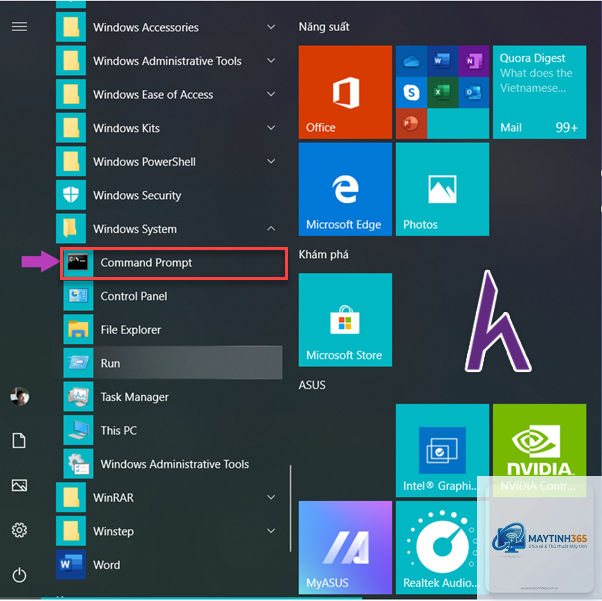 cách ghim cmd vào start menu
