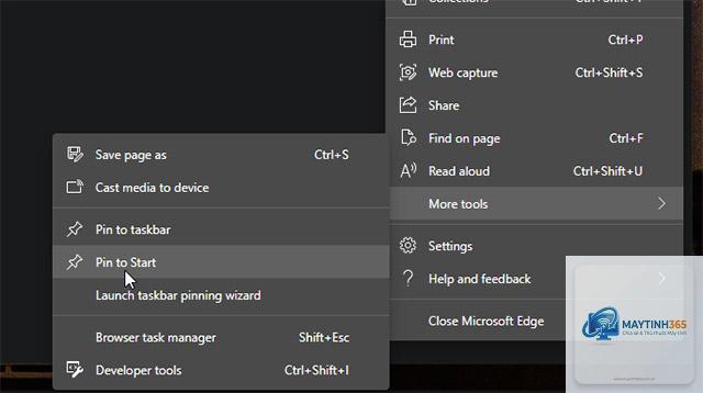 cách ghim edge vào start menu