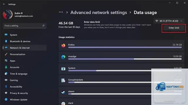 cách giảm dữ liệu internet windows 11