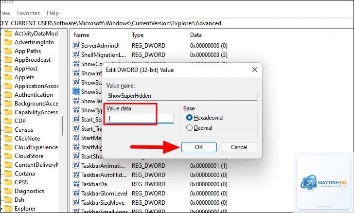 cách hiện file ẩn bằng registry