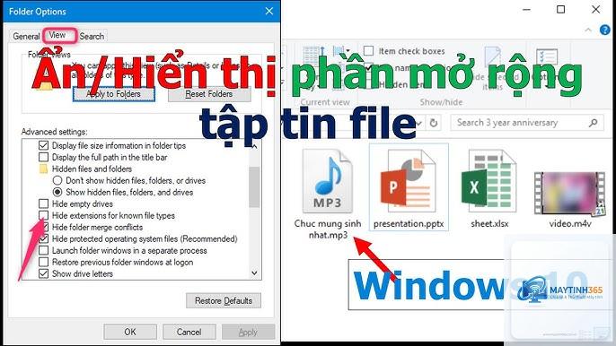 cách hiển thị phần mở rộng tập tin