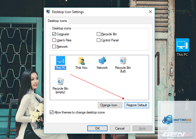 cách khôi phục icon mặc định