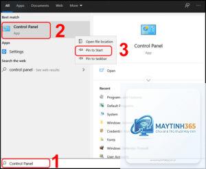 cách mở control panel từ start menu
