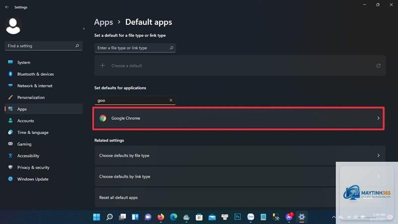 cách mở default apps windows 11