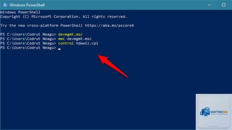 cách mở device manager bằng powershell