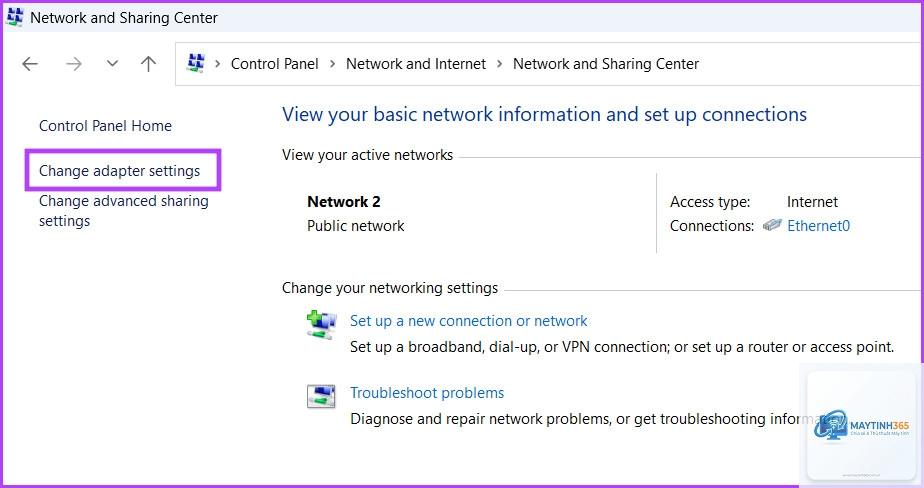 cách mở network sharing settings