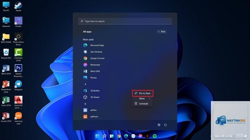 cách mở start menu windows 11