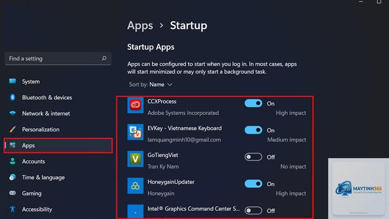 cách mở startup apps windows 11