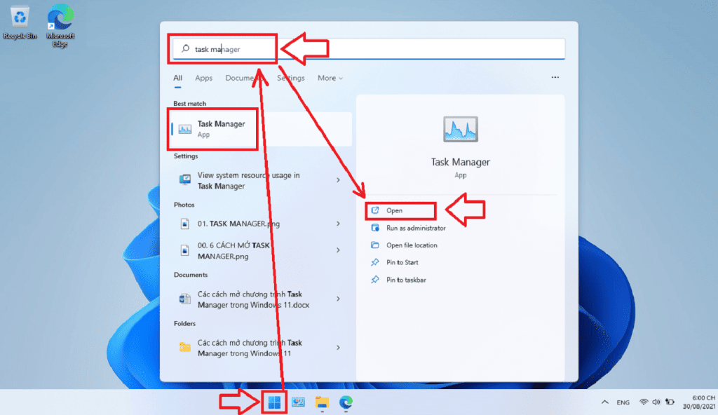 cách mở task manager từ taskbar windows 11
