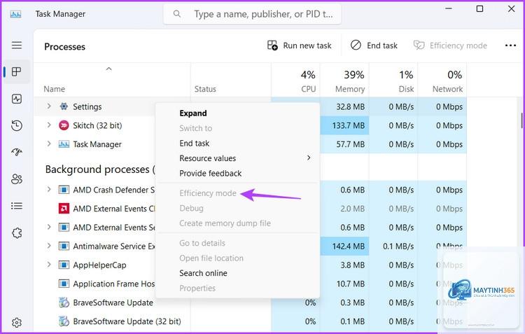 cách quản lý efficiency mode