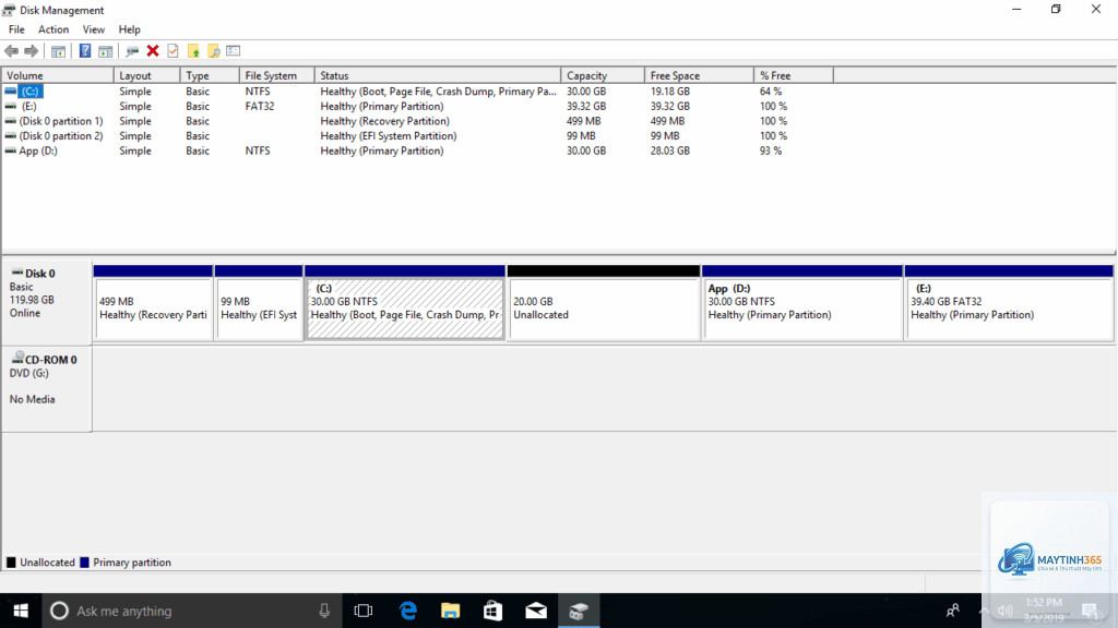 cách quản lý lưu trữ bằng disk management