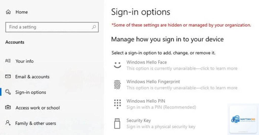 cách quản lý sign in options