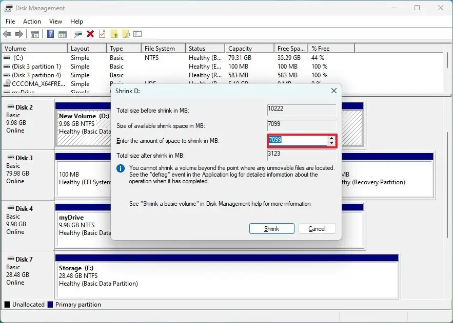 cách resize partition windows 11