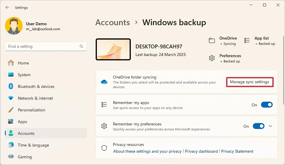 cách sao lưu hồ sơ người dùng windows 11