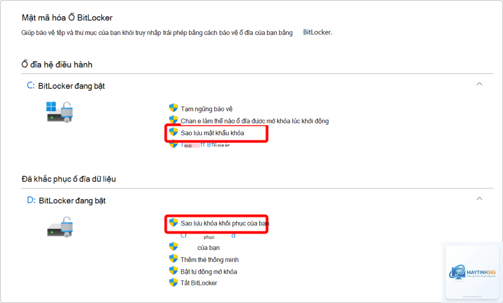cách sao lưu khóa bitlocker