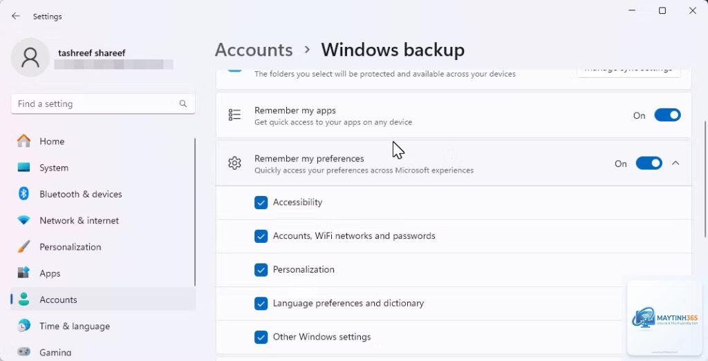 cách sao lưu tài khoản windows 11