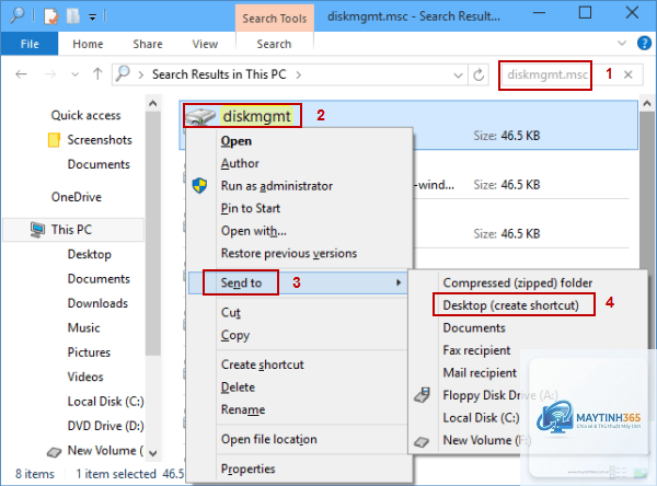 cách tạo shortcut disk management