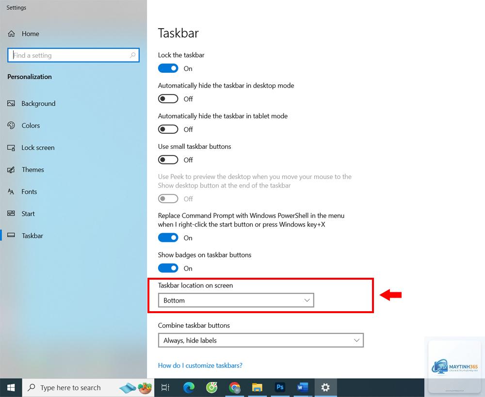 cách thay đổi hành vi taskbar