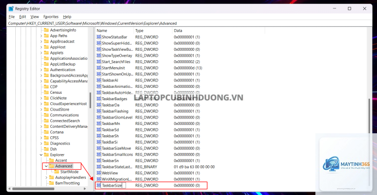 cách thay đổi kích thước taskbar bằng registry - Hình 3