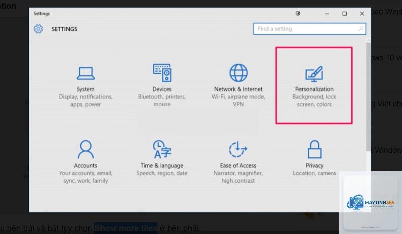 cách thêm settings vào start menu