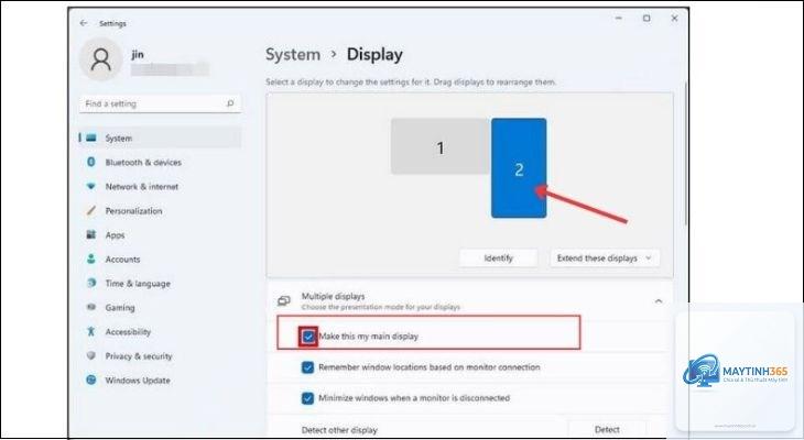 cách thiết lập dual monitor windows 11