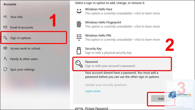 cách thiết lập password settings