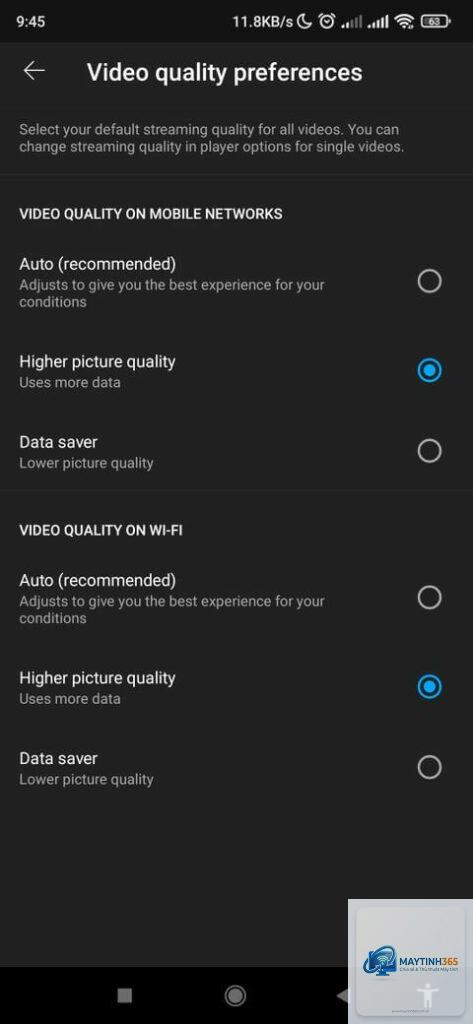 cách thiết lập video quality