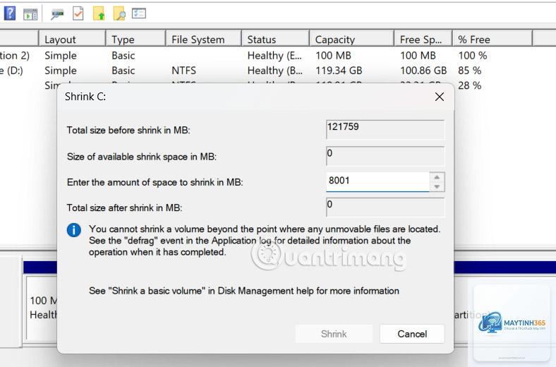 cách thu nhỏ phân vùng windows 11 - Hình 2
