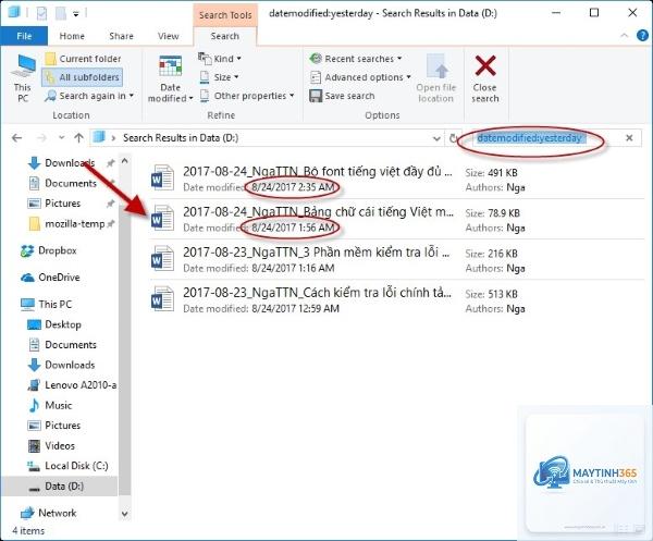 cách tìm file cũ nhất