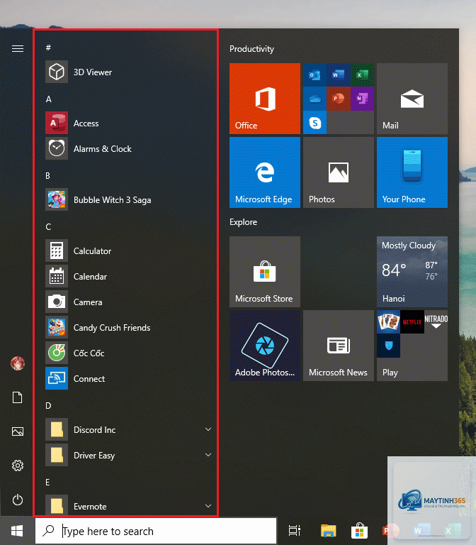 cách tối ưu start menu cho năng suất