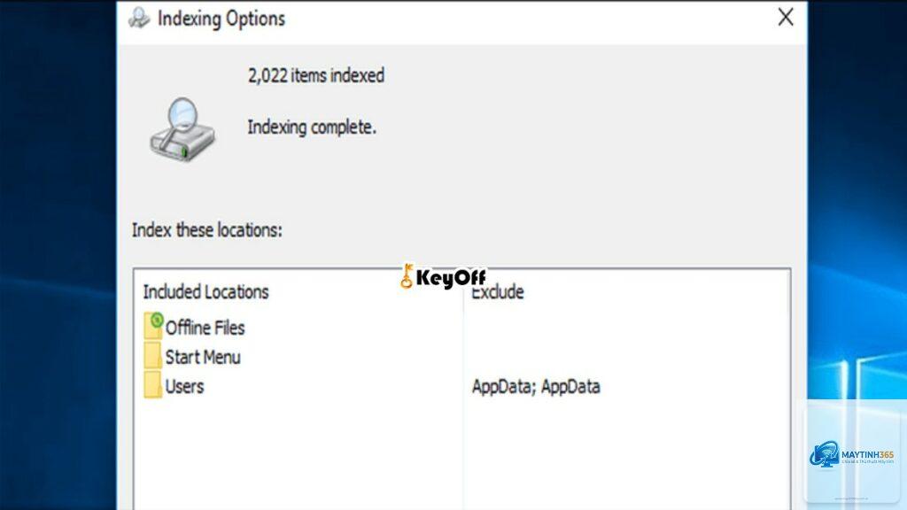 cách tùy chỉnh indexing options