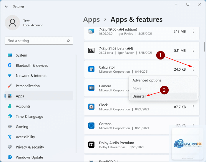 cách uninstall ứng dụng windows 11