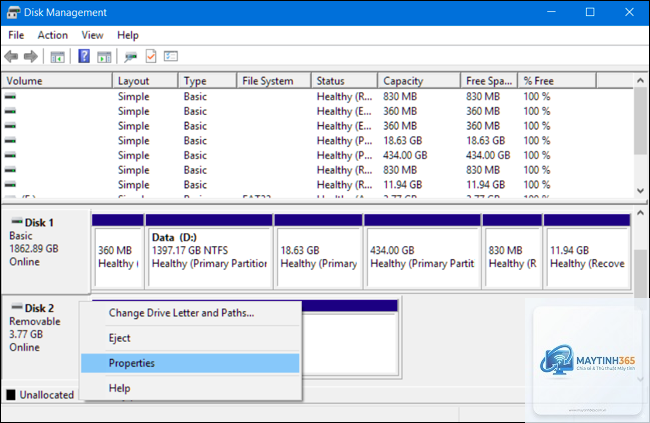 cách xem ổ cứng trong disk management