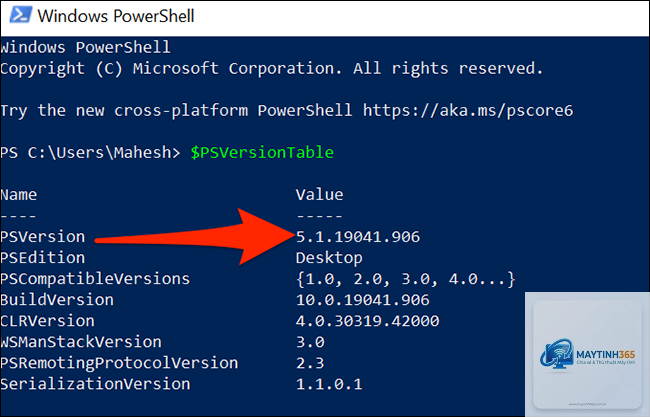 cách xem phiên bản windows bằng powershell
