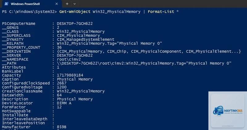 cách xem ram bằng powershell