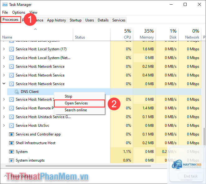 cách xem services trong task manager